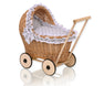 WickerDollPushchairWithGreyBeddingAndSoftPaddingNatural