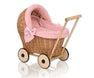 WickerDollPushchairWithPastelPinkBeddingAndSoftPaddingNatural