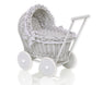 WickerDollPushchairGreyWithGreyBeddingAndSoftPadding