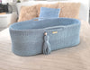 Misty Blue BOHO Handmade Cotton Moses Basket with Mattress - Cozy & Natural Sleep Space for Newborns