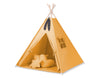 Tipi tent voor kinderen speelmat kussens decoratieve veren honinggeel set