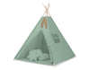 Tipi tent voor kinderen speelmat kussens decoratieve veren pastelgroen set