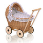WickerDollPushchairWithGreyBeddingAndSoftPaddingNatural