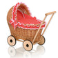 WickerDollPushchairWithRedBeddingAndSoftPaddingNatural