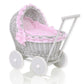 WickerDollPushchairGreyWithPinkBeddingAndSoftPadding