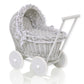 WickerDollPushchairGreyWithGreyBeddingAndSoftPadding