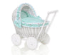 WickerDoll Kinderwagen Wit Met Muntgroen Beddengoed En Zachte Vulling
