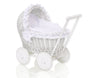 Wicker Doll Pushchair with Bedding and Soft Padding – White