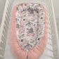 Baby nest double-sided Premium Cocoon for infants BOBONO - sepia roses/pastel pink