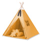 Tipi tent voor kinderen speelmat kussens decoratieve veren honinggeel set