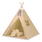 Tipi-tent voor kinderen + speelmat + kussens + decoratieve veren – beige