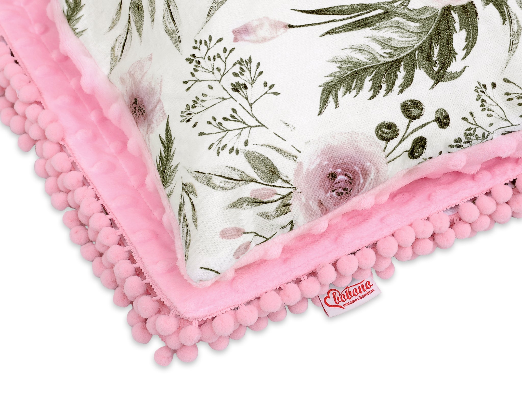 Set2: Double-Sided Blankets Minky with Pompons + Minky Pillows